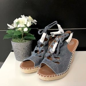 NWOT denim wedges
